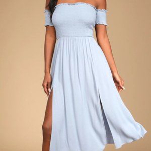 Lulu's Light Blue Off-Shoulder Midi Dress